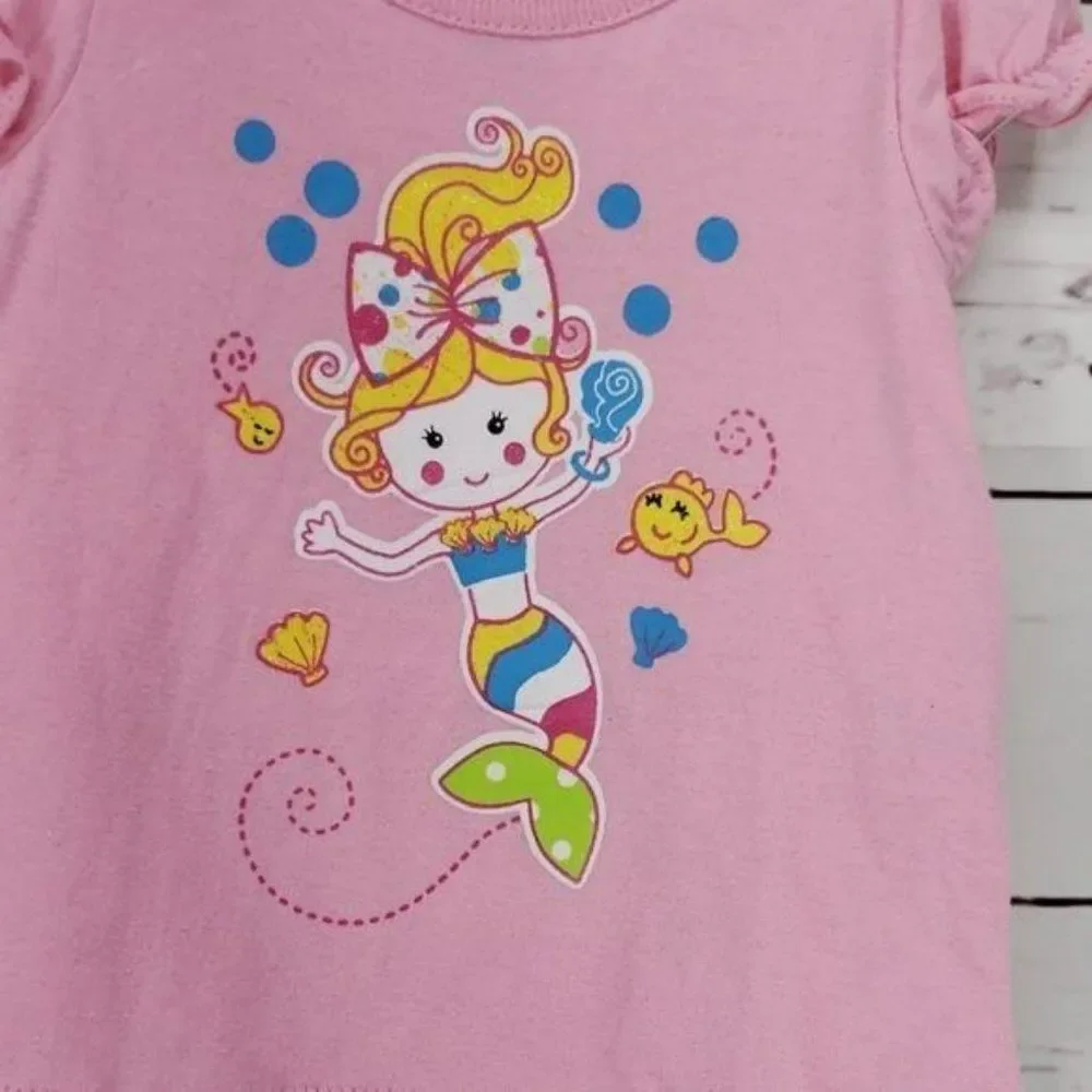 Quacker Jack Infant Girls Mermaid Summer Pink White 2 Piece Short‎ Set 12 Months